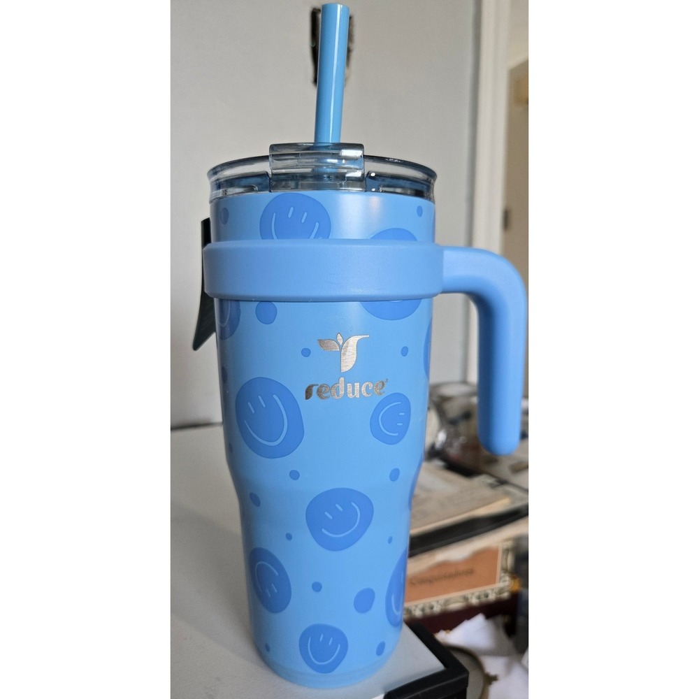 Reduce Cold1 2.0 Travel Mug 24oz Blue Smiley Face Insulated Tumbler with Straw